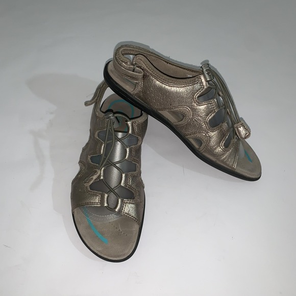 Ecco Shoes - ECCO Sandals Womens Size 9 Gold Leather Gladiator Hook & Loop Comfort Shoes
